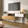 TV-Schrank, Modern, Verstellbare Länge, Modulares 2-teiliges Design, Holzoptik + Weiß matt, Schwarze Metallbeine, Multifunktionales Wohnzimmermöbel Bild 2