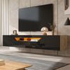 Fernsehschrank mit 3 Staufächern, Lowboard, Hängeboard schwebend, Hochglanz-TV-Schrank mit LED-Licht, Fernsehtisch, wandmontierbar, Passend für 75-Zoll-Fernseher, Schwarz + Original Holzfarbe, 180 x 37 x 36cm Bild 5