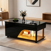 Merax Höhenverstellbarer Wohnzimmer-Couchtisch, Beistelltisch mit verstecktem Stauraum, Durchbrochener kaffetisch, Hochglänzender LED-Sofatisch, Teetisch mit seitlicher Ablage, Schwarz Bild 3