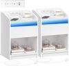 Nachttisch, mit LED-Licht - Beistelltisch mit Ladestation, 1 Aufbewahrungsschublade Nachttisch für Schlafzimmer, Wohnzimmer, 2 USB-Anschlüsse, 2 Steckdosen, 2er Set, Weiß Bild 2