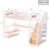 Merax Hochbett, Kinderbett, 90×200 cm, Jugendbett, mit LED-Lichtleiste und Steckdose, mit Aufbewahrungsleiter, Regalen und Tisch, Weiß Bild 4