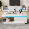 Couchtisch mit LED-Beleuchtung und Schublade, moderner Wohnzimmertisch, Stauraum Bild 5