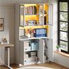 REDOM Vitrine Hoher Schrank 100 x 200 x 35 cm mit Vitrine, Weiß (Packung, 1-St, LED-Beleuchtung, 3 Türen, offenes Fach) Ideal als Bücher- oder Aktenschrank nutzbar Bild 3