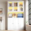 REDOM Vitrine Hoher Schrank 100 x 200 x 35 cm mit Vitrine, Weiß (Packung, 1-St, LED-Beleuchtung, 3 Türen, offenes Fach) Ideal als Bücher- oder Aktenschrank nutzbar Bild 2