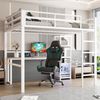 Merax Hochbett, kinderbett 140 x 200cm, mit Eisenrahmen, mehrere Einlegeböden, Schreibtisch mit Steckdose, mit usb type-c ohne Matratze, weiß Bild 2