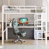 Merax Hochbett, kinderbett 140 x 200cm, mit Eisenrahmen, mehrere Einlegeböden, Schreibtisch mit Steckdose, mit usb type-c ohne Matratze, weiß Bild 3