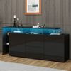 Sideboard Kommode aus Spanplatte mit LED-Beleuchtung, 4 Schubladen & 2 Push-to-Open-Türen, 160x35x70 cm, Schwarz Bild 3