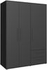 Drehtürenschrank >MOKKARIS< 3 Türen, 2 Schübe, in Schwarz - 144,4x200,1x58,8cm (BxHxT) Bild 4