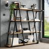 Flieks geometrisches Stehregal 158 x 35 x 166 cm, Bücherregal mit Metallrahmen, 4 Böden, 25mm MDF, Kippschutz, Eiche/Schwarz Bild 3
