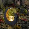 LED Solarlampe, Halbmond, schwarz gold, Glaskugel, H 30,5 cm Bild 4