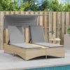 vidaXL Doppel-Sonnenliege mit Dach und Auflagen Beige Poly Rattan 365623 Bild 3