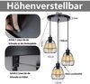 ZMH Schwarze runde Pendelleuchte, 3-flammig, E27, Vintage, rustikales Rattan, Durchmesser 25 cm, Retro-Wohnzimmerlampe für Esszimmer und Küche Bild 3