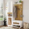 Garderoben-Set, Kleiderschrank-Set mit Spiegel, 6 goldenen Kleiderhaken, Schuhschrank, Wandgarderobe, oberem Stauraumfach, Sitzbank und 16-farbiger LED-Beleuchtung Bild 5
