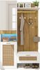 Garderoben-Set, Kleiderschrank-Set mit Spiegel, 6 goldenen Kleiderhaken, Schuhschrank, Wandgarderobe, oberem Stauraumfach, Sitzbank und 16-farbiger LED-Beleuchtung Bild 2
