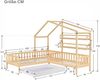 Merax Kinderbett Hausbett mit Schubladen und Regalen, Massivholz mit Zaun und Lattenrost, L-Struktur, Natur (90x200 cm+140x70cm) Bild 4