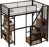 Hochbett mit Stauraumtreppe & Arbeitsbereich – Metallbett 90x200 cm,platzsparendes Jugendbett für kleine Räume,Schwarz Bild 5