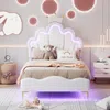 Prinzessinbett mit LED-Beleuchtung, 90x200 cm, höhenverstellbarer Kopfteil, Mädchenbett, Polsterbett für Mädchen, Einzelbett, Kunstleder Bild 4