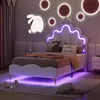 Prinzessinbett mit LED-Beleuchtung, 90x200 cm, höhenverstellbarer Kopfteil, Mädchenbett, Polsterbett für Mädchen, Einzelbett, Kunstleder Bild 3