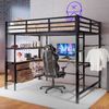 Hochbett 140x200 Metall MDF Schreibtisch LED-Licht Schubladen USB Steckdose,Schwarz Bild 3