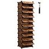 Songmics Schuhregal mit 10 Ebenen, Steckregal, Regalsystem, Schuh-Organizer, DIY-Regal, mit Tür, aus PP-Kunststoff, vintagebraun LPCDE010A01 Bild 2