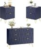 UEV Schlafzimmer-Set, 3er-Set Schlafzimmermöbel, Sparset Jugendzimmer-Set, (Kommode mit 6 Schubladen und 2er-Set Nachttisch, Modern Linienmuster, Skandinavisch Goldene Griffe und Füße), Schublade mit Soft-close, Sideboard mit Kisppschutz Bild 4