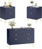 UEV Schlafzimmer-Set, 3er-Set Schlafzimmermöbel, Sparset Jugendzimmer-Set, (Kommode mit 6 Schubladen und 2er-Set Nachttisch, Modern Linienmuster, Skandinavisch Goldene Griffe und Füße), Schublade mit Soft-close, Sideboard mit Kisppschutz Bild 5