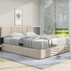 Merax Doppelbett Polsterbett 140 x 190cm mit Lattenrost und Kopfteil, Polsterbett mit höhenverstellbares Kopfteil, für Erwachsene & Jugendliche, Holzlattenunterstützung, Samt, beige Bild 2