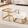 Odikalo Couchtisch Beistelltisch Sofatisch Kaffeetisch Marmoroptik Glasplatte Schubladen Bild 2