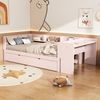 Merax 90*200cm, Flachbett, mit ausziehbarem Bett, mit Schreibtisch, drei Regale an der Seite des Bettes, Rosa Bild 5