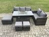 Fimous Polyrattan Gartenmöbel Set Garten Sofa im Freien Gasfeuerstelle Esstisch Set mit 3 Hockern Dunkelgrau Gemischt Bild 3