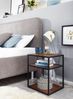 Nachttisch Sheesham Massivholz / Metall 40 x 50 x 35 cm Beistelltisch Hoch, Design Nachtkonsole Boxspringbett mit Ablage, Industrial Wohnzimmertisch Hoch mit Stauraum Bild 3