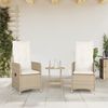 vidaXL Gartensessel 2 Stk. Verstellbar mit Tisch Beige Poly Rattan 365693 Bild 3