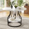 Esstisch-Set, 5-teiliges Küchen-Esstisch-Set mit 4 Stühlen rund Ø80cm schwarze Metallbeine MDF-Marmorplatte graue Samtstühle, MDF+Metall+Samt, Grau+Schwarz, Ø80cm Bild 3