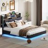 Polsterbett 140*200 mit LED-Beleuchtung und USB-Steckdose, Kopfteil mit Stauraum, Schwebebett Jugendbett Erwachsenenbett, Leinenstoff, Grau Bild 4