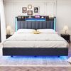 Polsterbett 140*200 mit LED-Beleuchtung und USB-Steckdose, Kopfteil mit Stauraum, Schwebebett Jugendbett Erwachsenenbett, Leinenstoff, Grau Bild 3