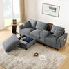 Merax L-Form Ecksofa, Umwandelbares Sofa mit Konsole, 2 Becherhaltern, USB Ladeanschlüssen, Armlehnen Aufbewahrungstasche und Kissen, Cord Stoff, Komfort Sofa, Grau Bild 2