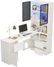 Flieks Eckschreibtisch mit LED-Vitrine & Regal 120×80×180 cm, Computertisch mit 3 Schubladen, 2 Türen, Haustierfach, Rechte Ecke, Weiß Bild 5