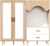 Kinderkleiderschrank, Schrank-Set, zweitüriger Kleiderschrank + offener Kleiderschrank, Schlafzimmermöbel, mit Kleiderstange und Schubladen, Weiß und Holzfarbe kombiniert, 160 x 46 x 141,5 cm Bild 4