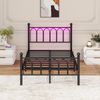 Flieks Jugendbett Metallbett 120x200cm mit Led, Doppelbett Kinderbett mit USB und Steckdose, Klassisches Bett mit Lattenrost, Schwarz Bild 5