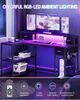 Schreibtisch, Computertisch, L-förmiger Gaming-Schreibtisch mit LED-Beleuchtung und 2 AC + USB Anschlüssen, 132 x 80 cm, Eckschreibtisch, für Home Office, Schlafzimmer, Schwarz Bild 3