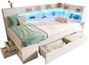 Polsterbett 90×190 cm aus Holz mit LED-Beleuchtung und USB-C-Ladestation, weiß Bild 5