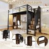 Hochbett mit Schreibtisch, Bücherregal, Kleiderschrank und Rausfallschutz, 90x200cm, Treppe mit Regal, Kinderbett, Metallbett Bild 5