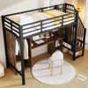 Hochbett mit Schreibtisch, Bücherregal, Kleiderschrank und Rausfallschutz, 90x200cm, Treppe mit Regal, Kinderbett, Metallbett Bild 4