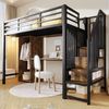Hochbett mit Schreibtisch, Bücherregal, Kleiderschrank und Rausfallschutz, 90x200cm, Treppe mit Regal, Kinderbett, Metallbett Bild 3