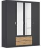 rauch Kleiderschrank, Drehtürenschrank GAMMA, 4-türig, 2 Spiegeltüren teilaufgelegt, 2 Schubkästen, Grau metallic, 181 x 210 x 54 cm Bild 3
