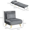 HOMCOM 3 in 1 Schlafsessel, Schlafsofa mit Bettfunktion, Lendenkissen, klappbarer Relaxsessel mit Verstellbarer Rückenlehne Liegestuhl in Samtoptik, für Wohnzimmer, Grau Bild 2