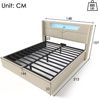 Polsterbett 140×200 cm aus Leinen-Stoff mit LED-Beleuchtung, Stauraum und Matratze, beige Bild 4