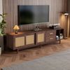 TV-Schrank 190 x 40 x 52 cm aus MDF in Braun mit Rattan-Türen, 2 Schubladen und 6 Beinen Bild 2
