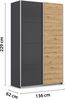rauch Quadra, Kleiderschrank, Schiebetürenschrank, 2-türig, mit 2 Kleiderstangen und 4 Einlegeböden, Farbe Grau metallic/Eiche Artisan, BxHxT 136x229x62cm Bild 4