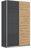 rauch Quadra, Kleiderschrank, Schiebetürenschrank, 2-türig, mit 2 Kleiderstangen und 4 Einlegeböden, Farbe Grau metallic/Eiche Artisan, BxHxT 136x229x62cm Bild 3